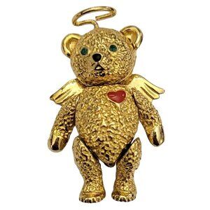 Batya Gold Tone Articulated Halo Angel Bear Brooch Pendant, Signed K579
